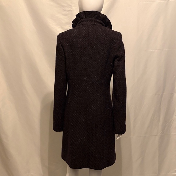 DKNY Dark Purple Tweed Wool Ruffle Coat – Cabernet – Size 6 - Picture 4 of 6
